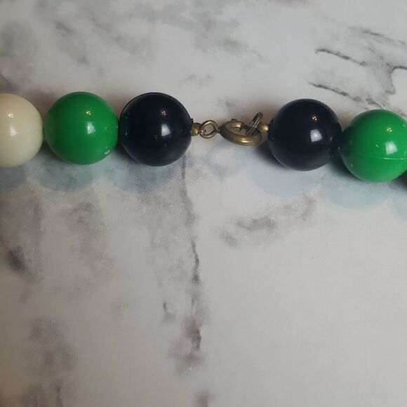Vintage Black, Green, Gold and White Necklace - Picture 2 of 5